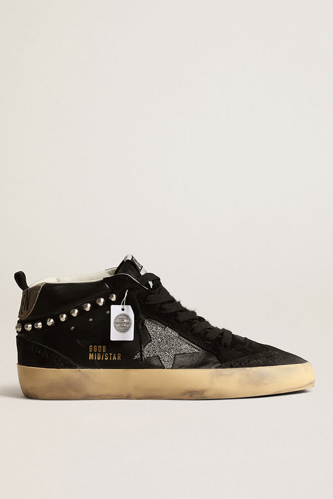 Mid Star in nappa e suede neri con stella in cristalli Swarovski