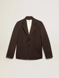 Blazer monopetto Collezione Journey in gabardine di lana color liquirizia con bottoni in corno
