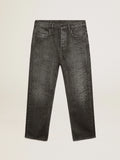 Jeans grigio da uomo con stampa leopardo