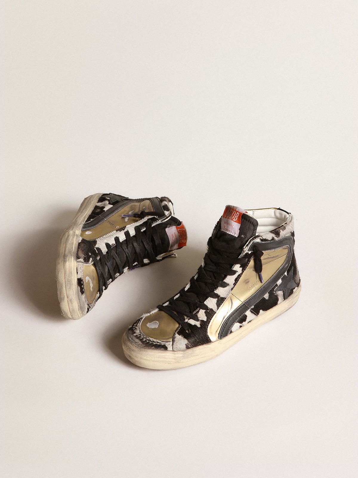 Slide Donna LAB in cavallino zebrato e inserti oro
