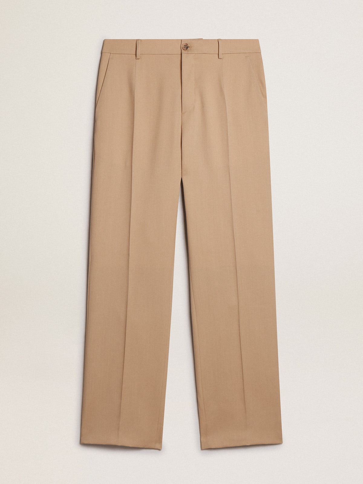 Pantalone da uomo in gabardine di lana color sabbia