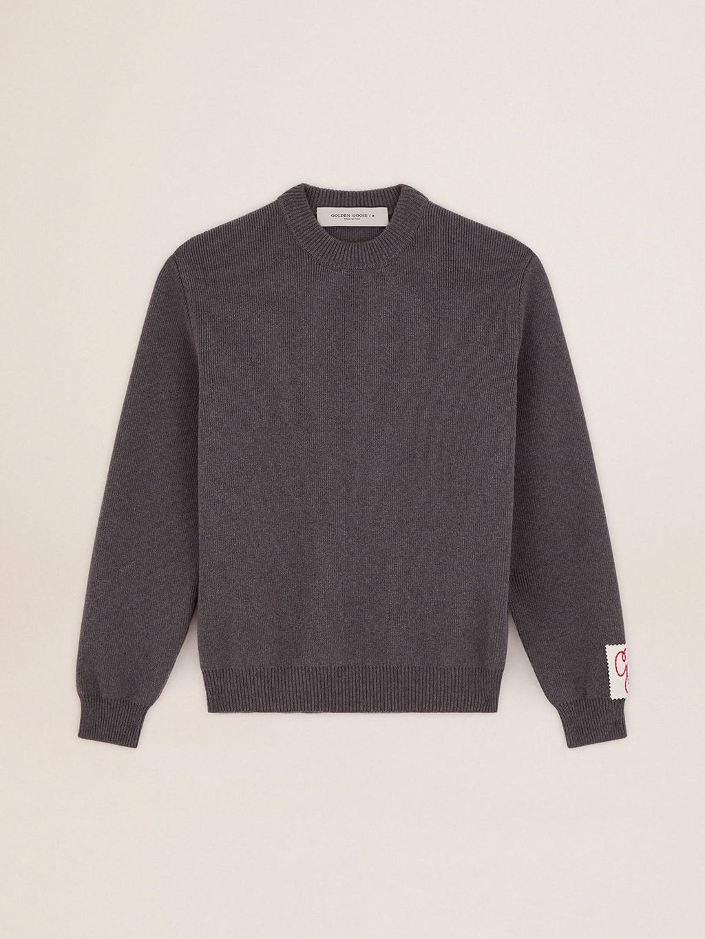 Maglione girocollo in cotone grigio scuro con logo sul retro