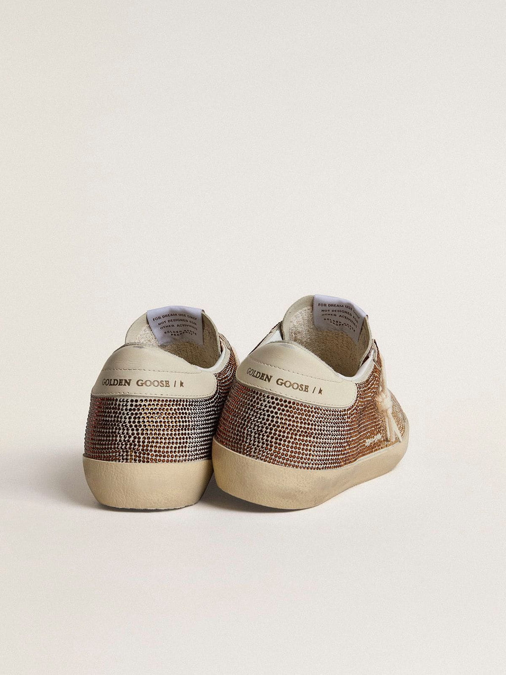 Super-Star in beige suede and multicolored crystals with cream-colored leather star and heel tab