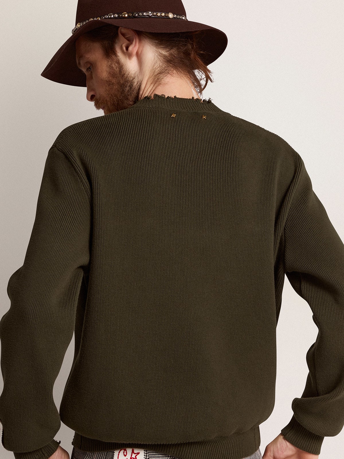 Maglione girocollo in cotone verde militare