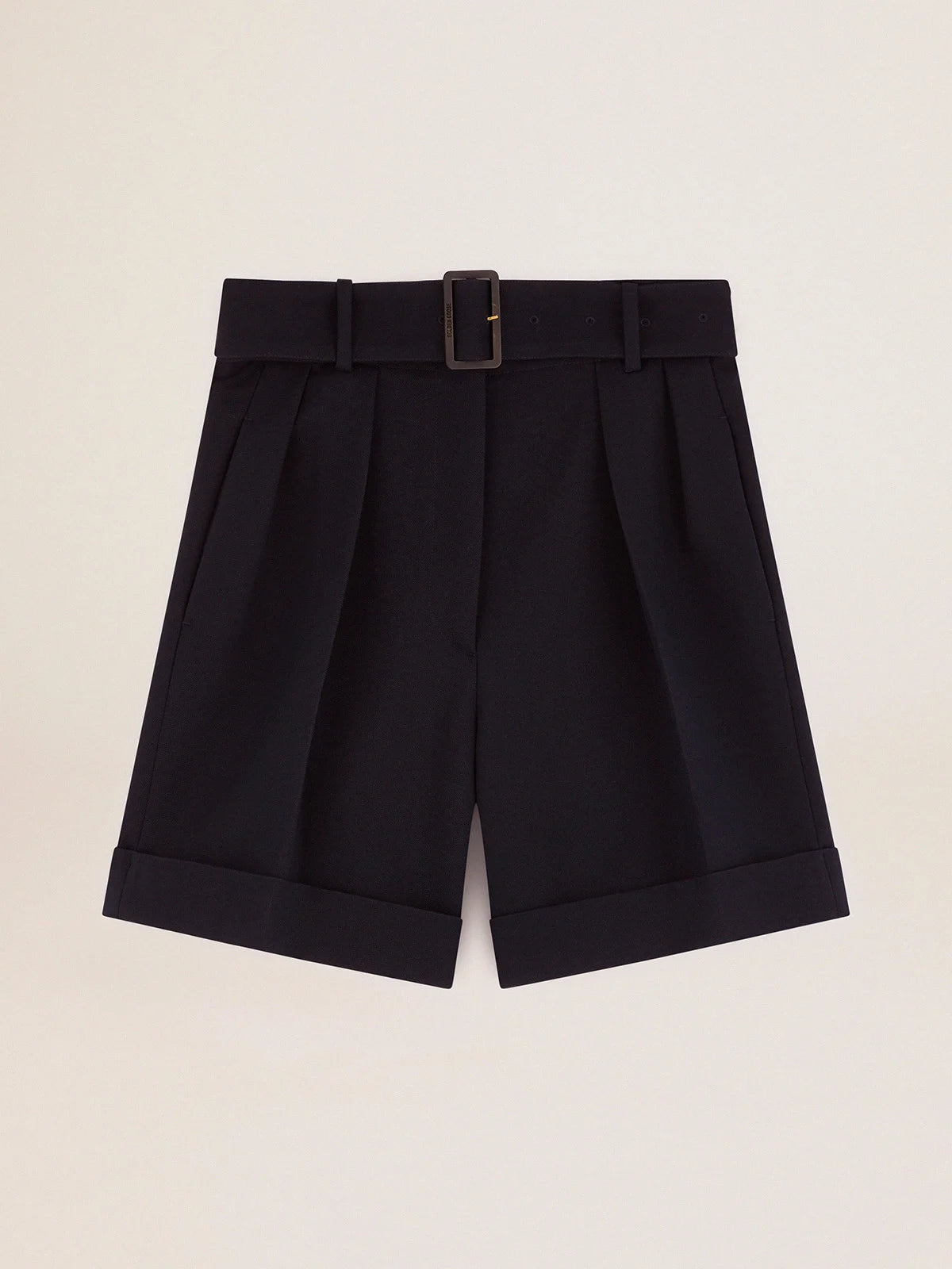Shorts Collezione Golden in gabardine di lana nera con cintura in vita