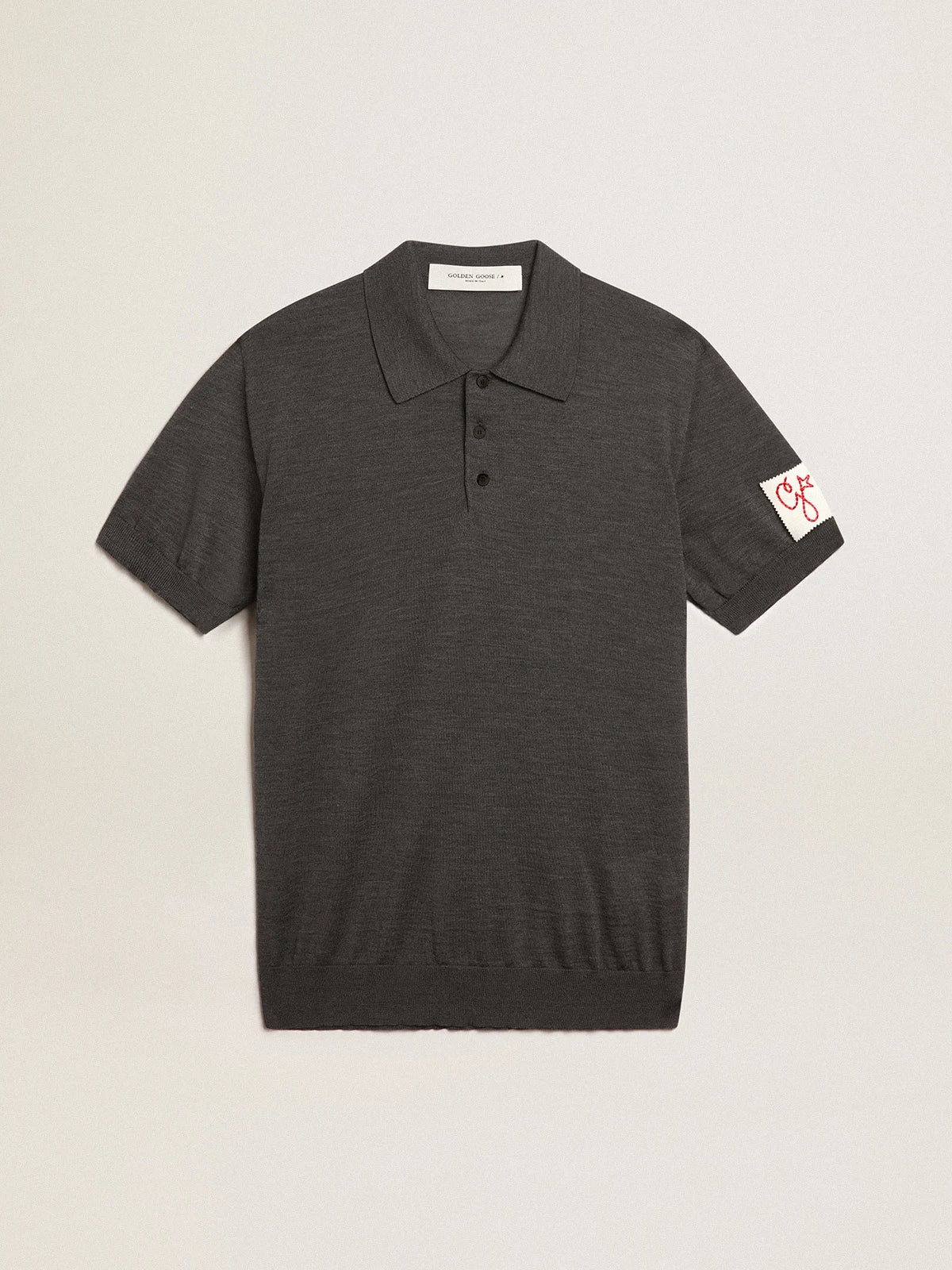 Polo maniche corte da uomo in lana merino di colore grigio