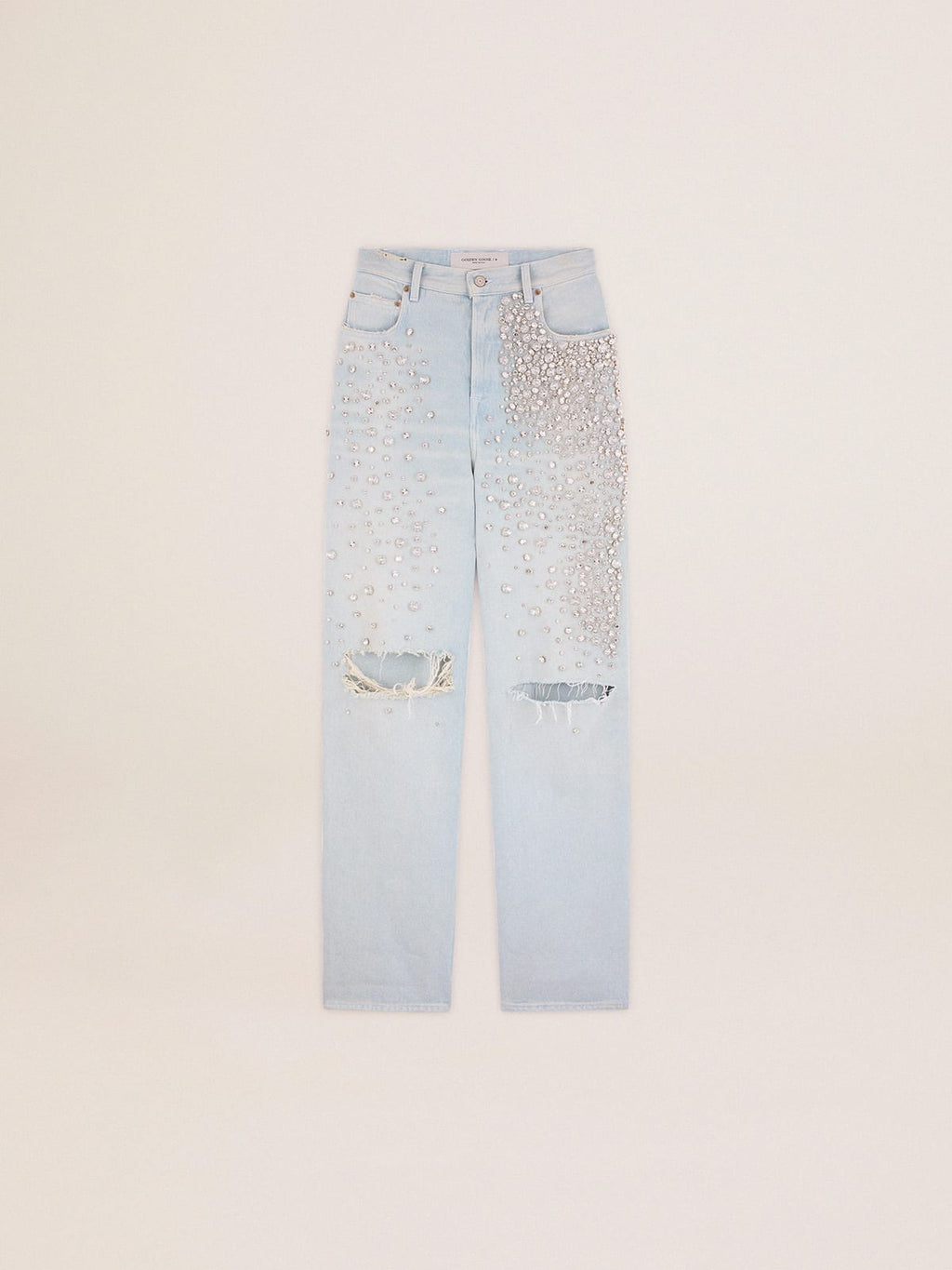 Jeans bleached Kim Collezione Golden con cristalli cabochon