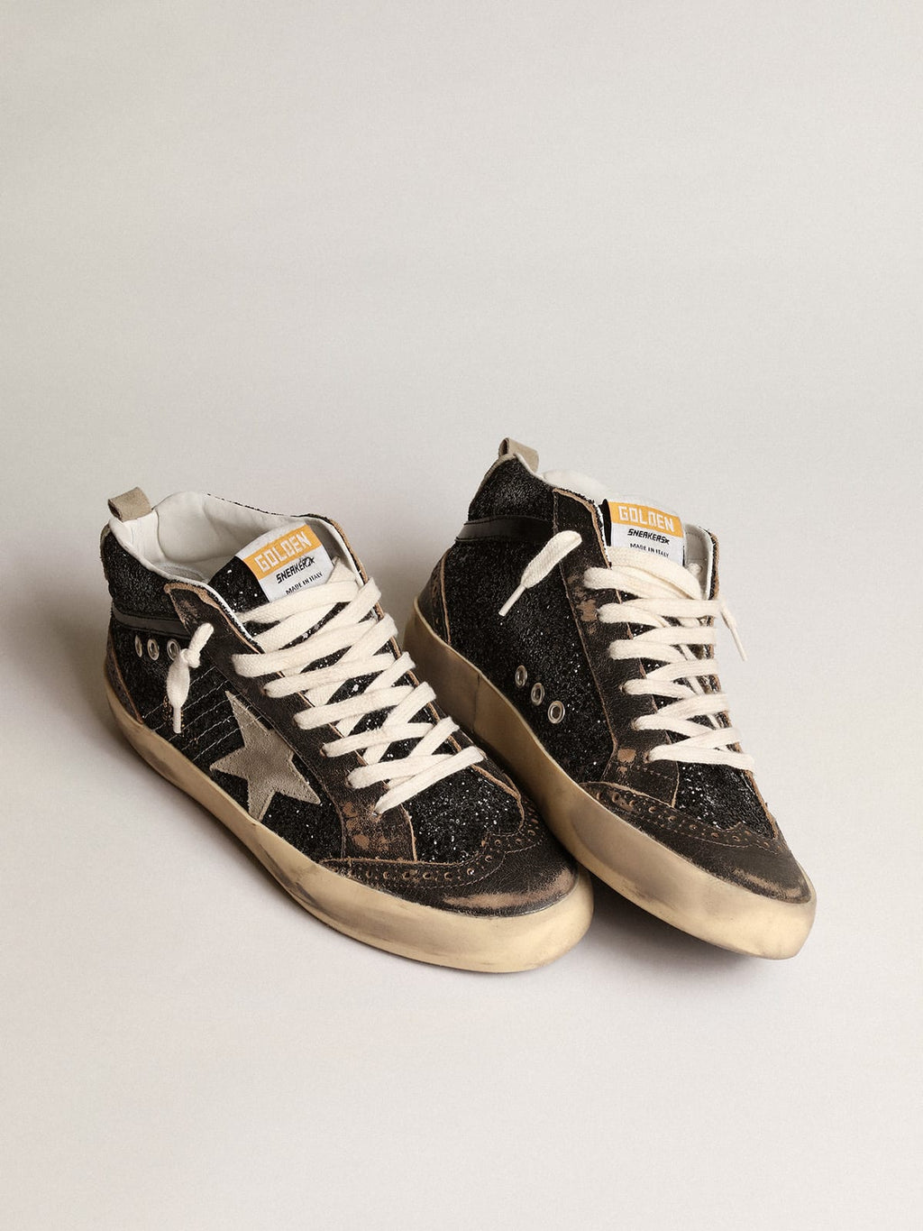 Mid Star in glitter neri con stella e talloncino in suede tortora