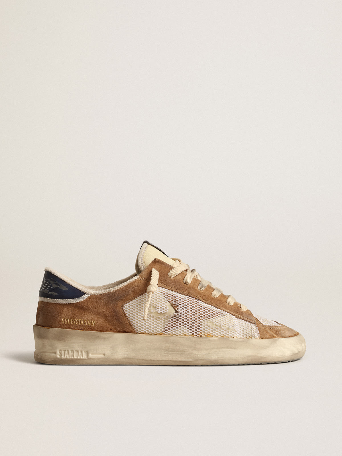 Stardan in nylon e rete beige con inserti in suede tabacco
