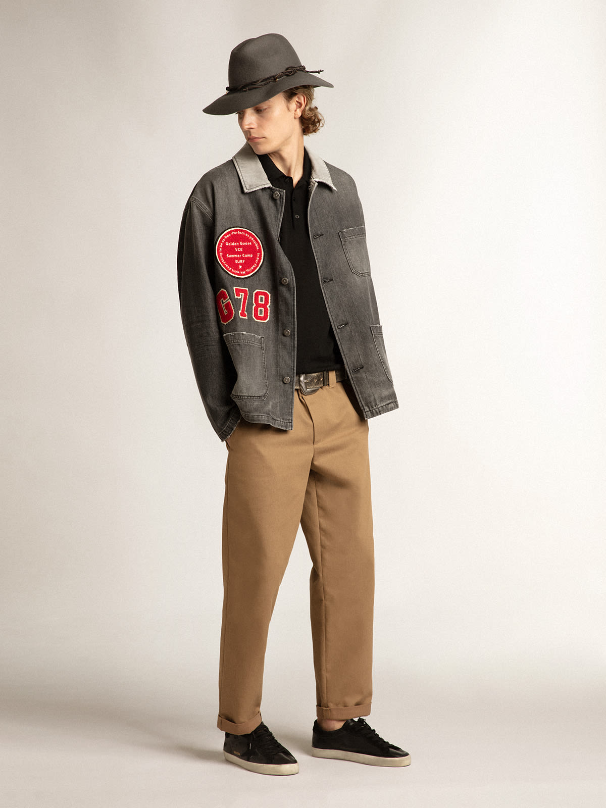 Super-Star in nappa nera con stella e talloncino in suede nero