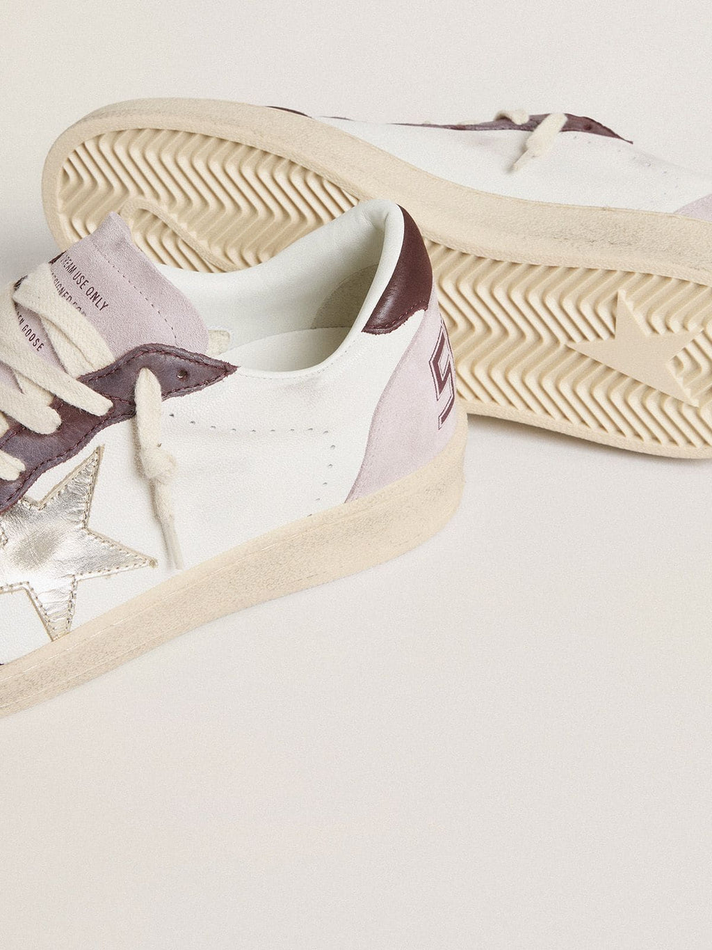 Women's Ball Star LTD in nappa with platinum foiled leather star and burgundy nubuck leather heel tab