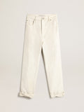 Pantalone denim di color bianco dorato