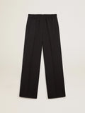 Pantalone jogging in gabardine di lana color blu scuro