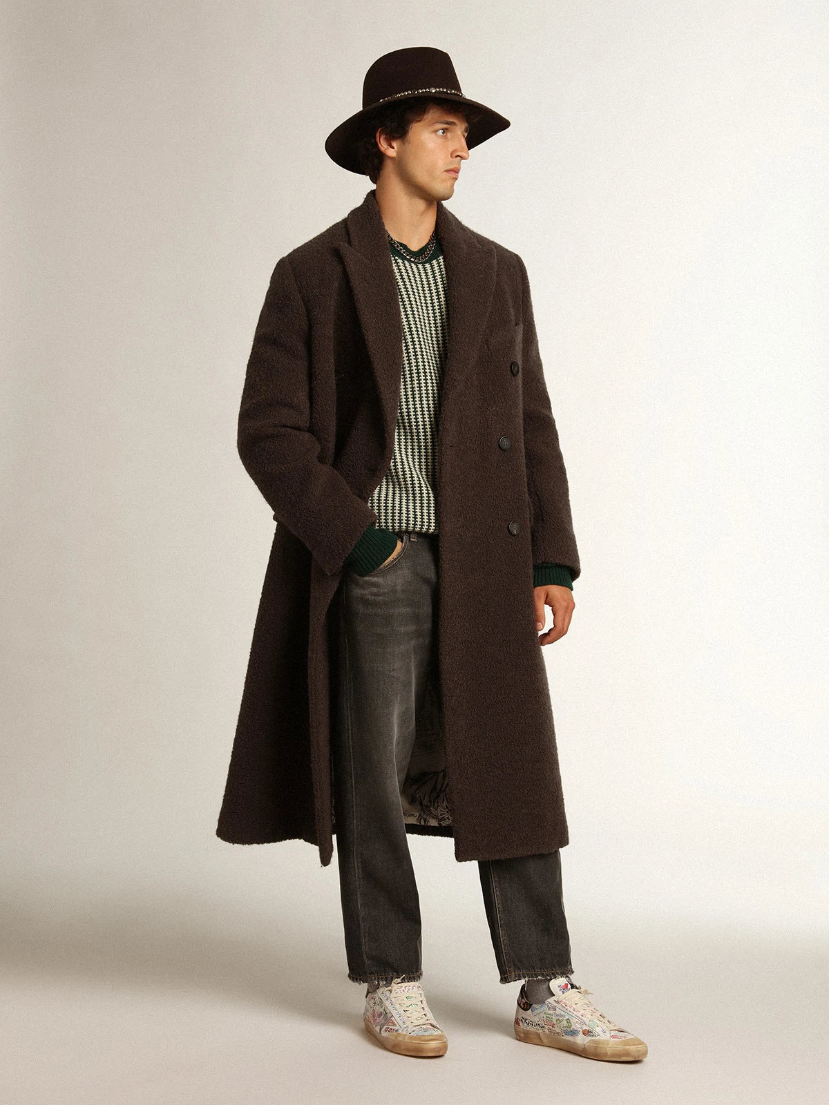 Maglione girocollo Collezione Journey in lana bicolore bianca e verde