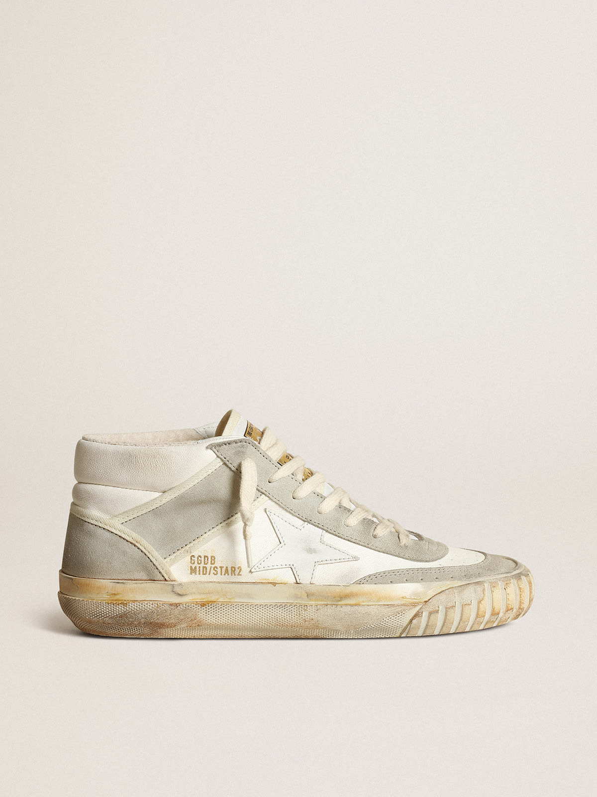 Sneaker Mid Star Uomo con inserti in suede color grigio ghiaccio e stella in pelle bianca