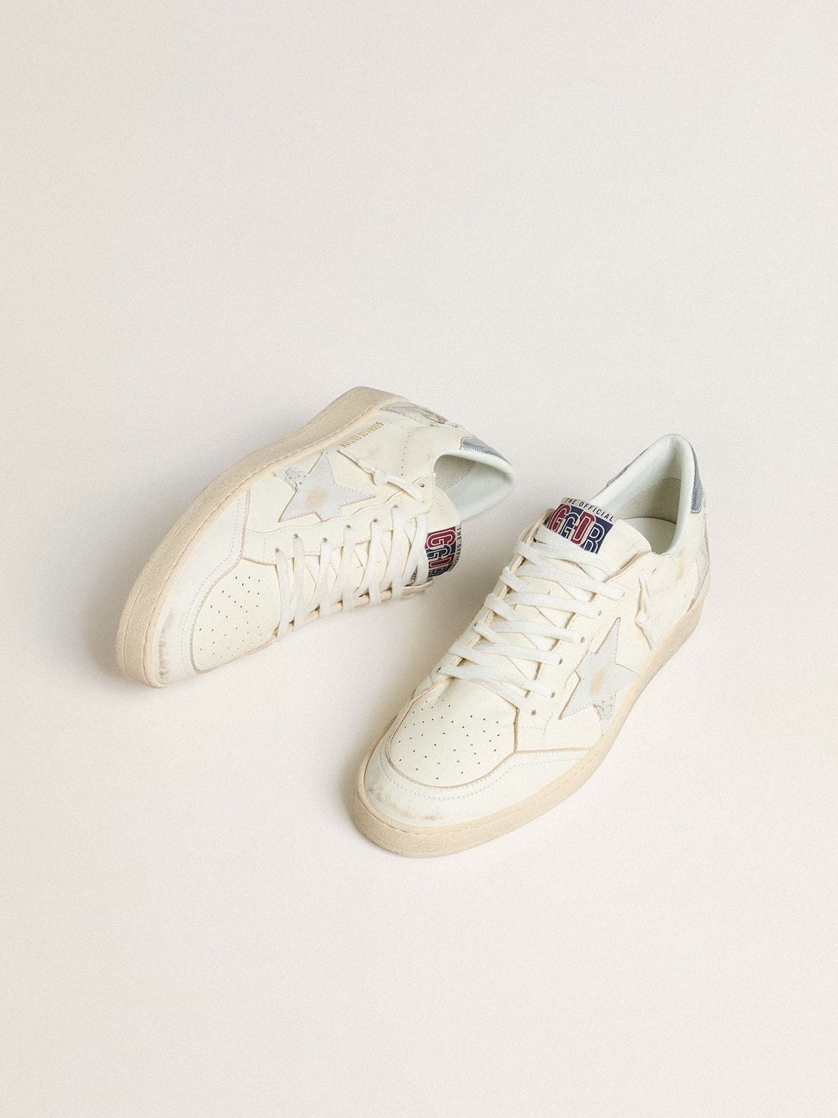 Ball Star LTD in cream with white suede star and metallic silver leather heel tab