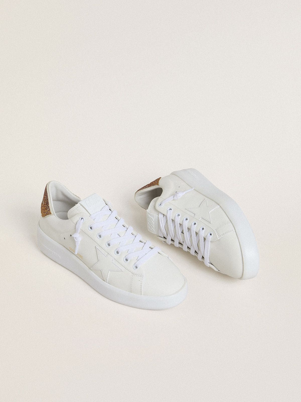 Women’s Purestar with white leather star and brown crystal heel tab