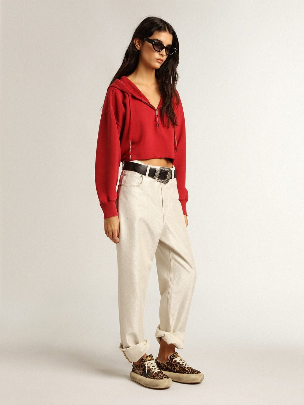 Pantalone denim di color bianco dorato