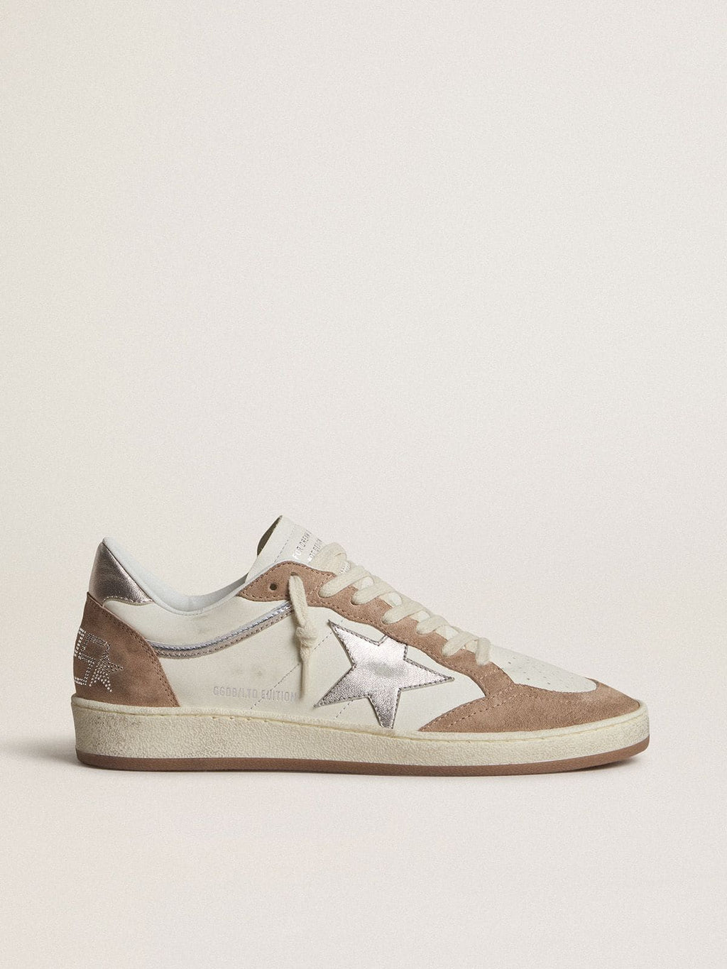 Ball Star LTD in white nappa leather and old rose suede with metallic silver leather star and heel tab