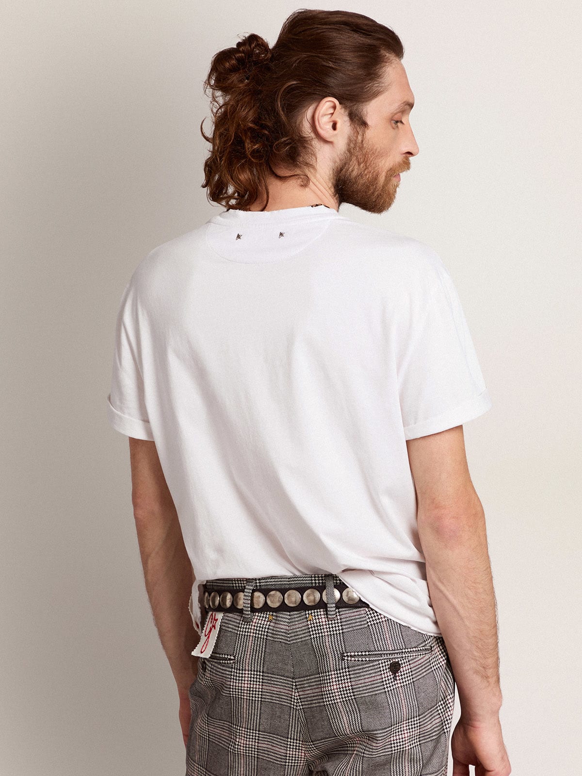 T-shirt Collezione Golden di colore bianco dal trattamento distressed