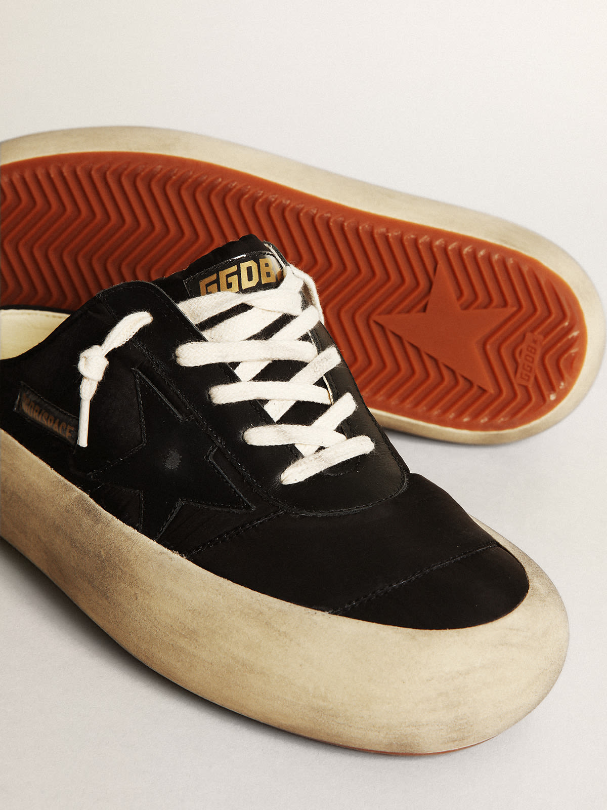 Space-Star Sabot Donna in nylon nero con stella in pelle nera