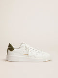 Sneaker Purestar in pelle bianca e talloncino in canvas verde