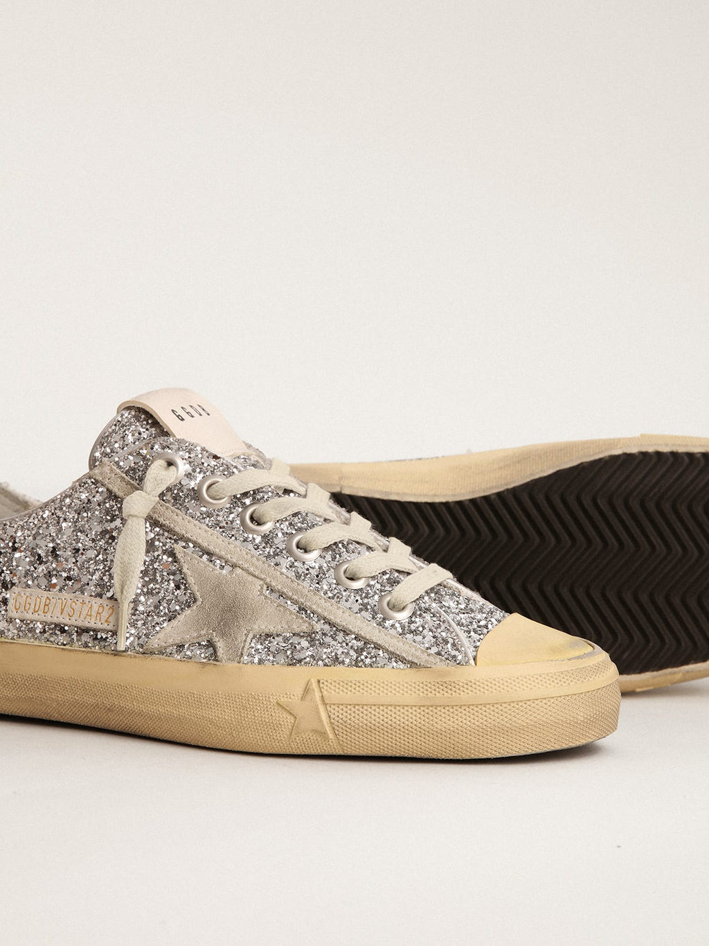 Sneaker V-Star LTD in glitter argento con stella in suede color grigio ghiaccio