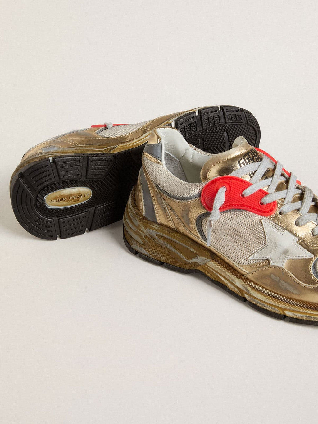Women's Dad-Star in mesh and gold foiled leather with white leather star