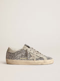 Super-Star in glitter argento con stella in suede grigio ghiaccio