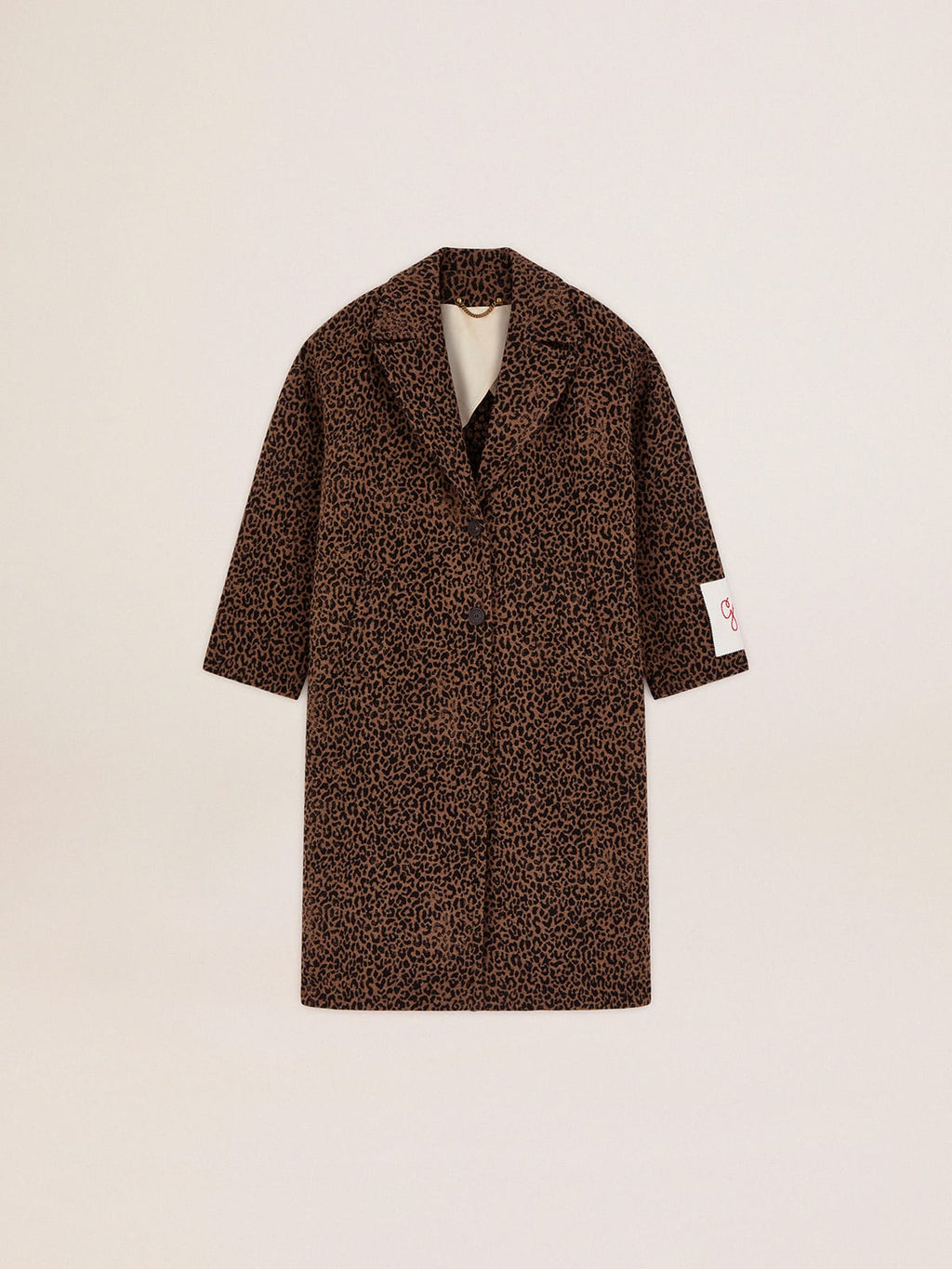 Cappotto monopetto cocoon in lana con motivo animalier jacquard