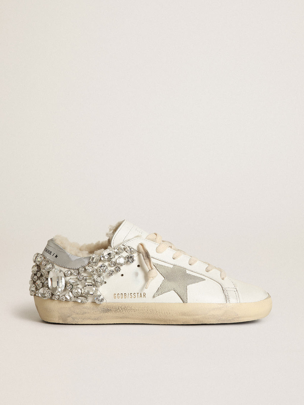 Sneaker Super-Star con fodera in shearling e cristalli applicati