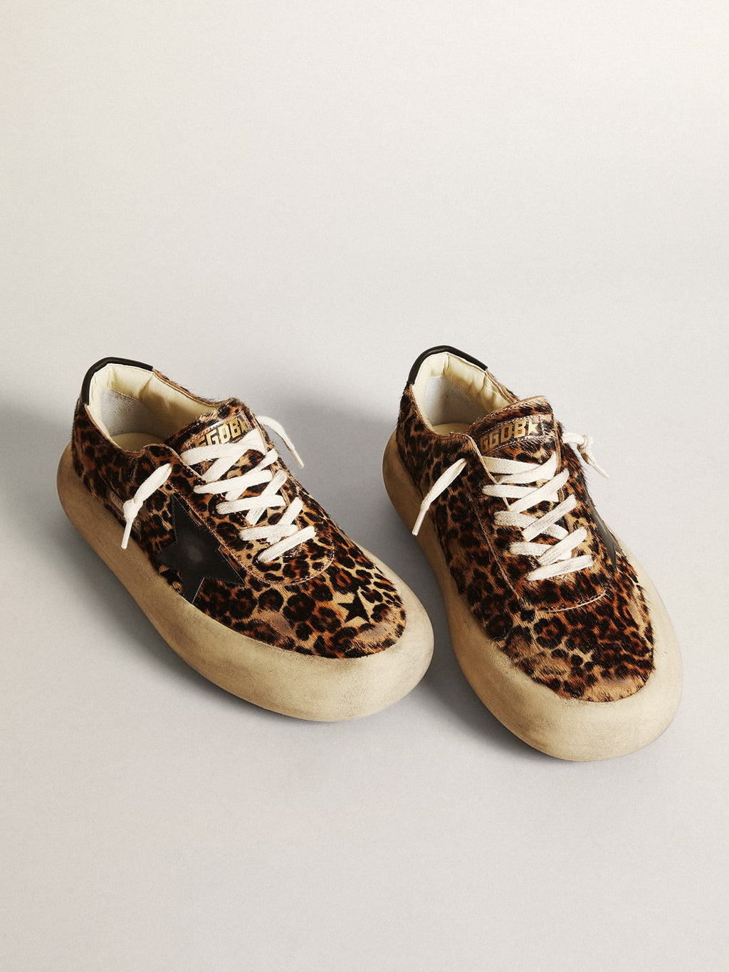 Scarpe Space-Star Donna in cavallino leopardato con stella e talloncino in pelle nera