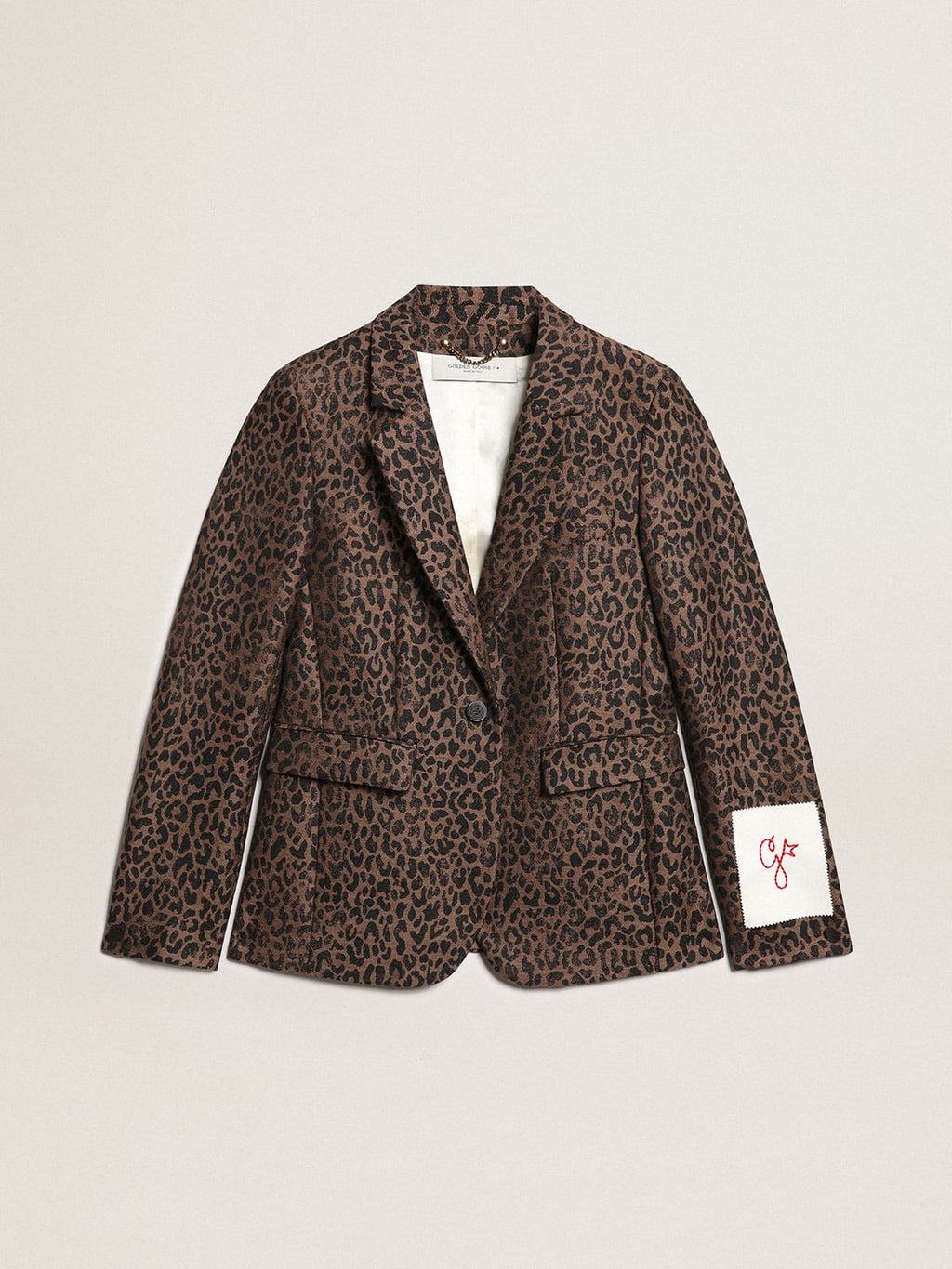 Blazer monopetto Collezione Golden in lana con motivo animalier jacquard