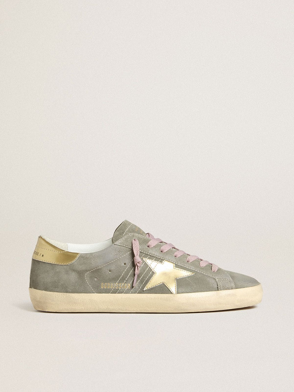 Men's Super-Star in gray suede with gold metallic leather star and heel tab