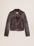 Chiodo da donna in pelle dal trattamento distressed