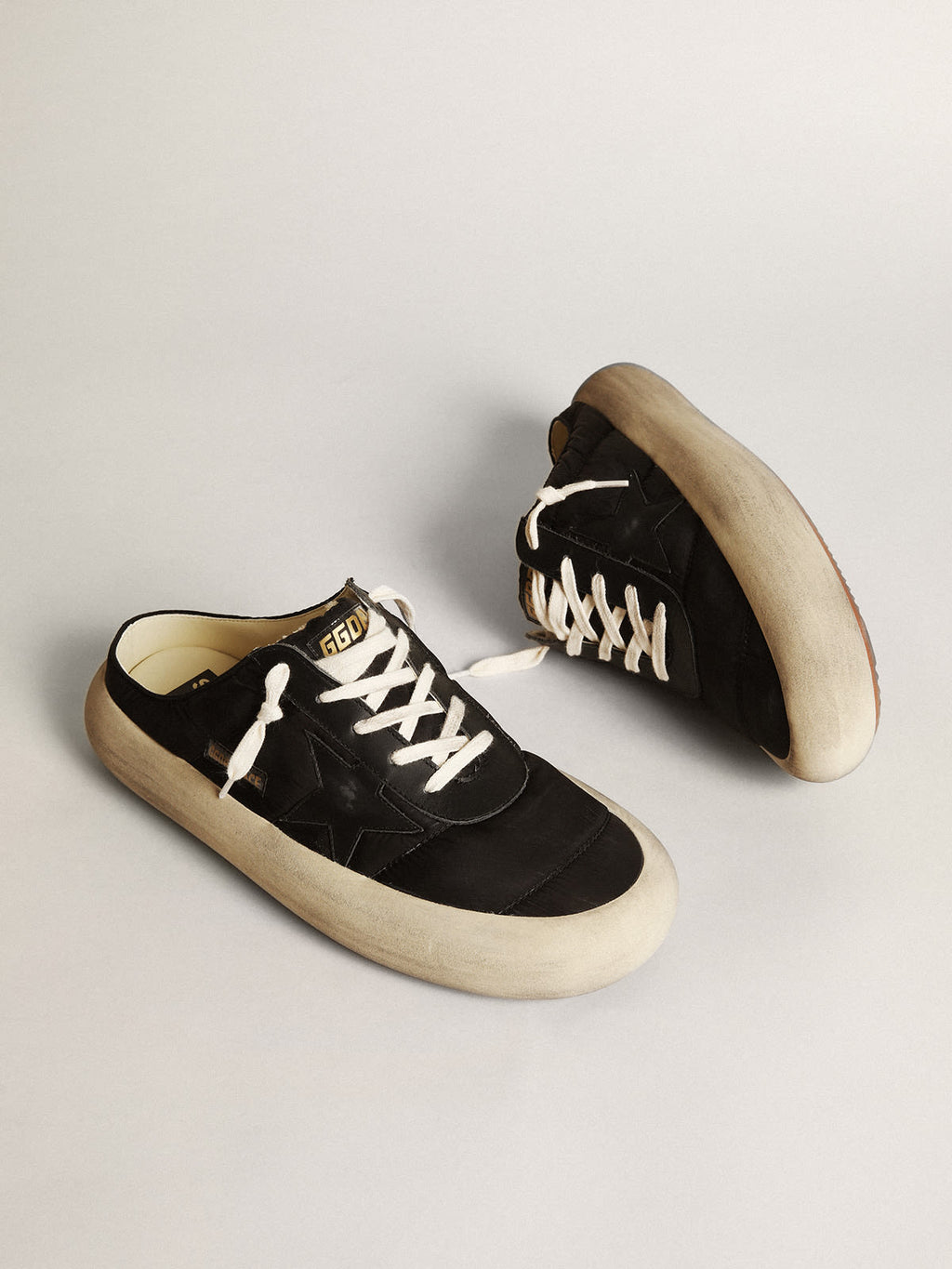 Space-Star Sabot Uomo in nylon nero con stella in pelle nera
