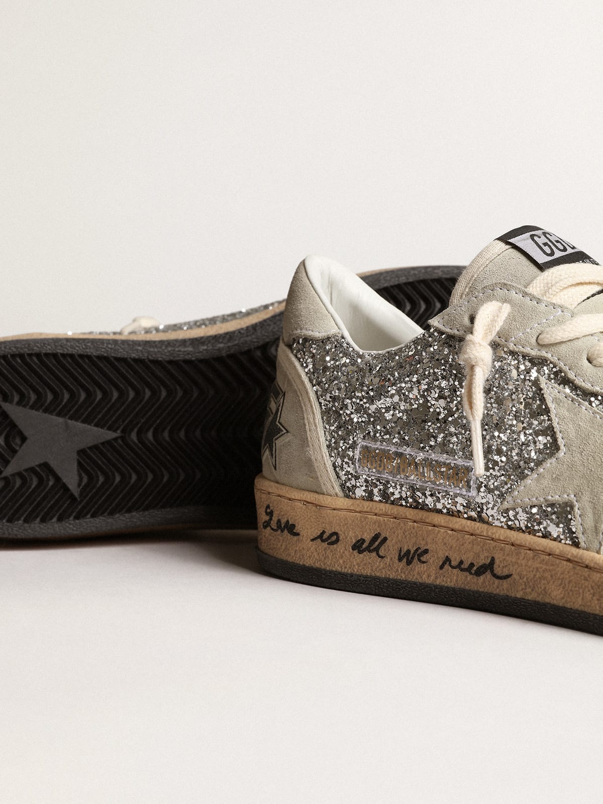 Ball Star in glitter argento con inserti in suede ghiaccio