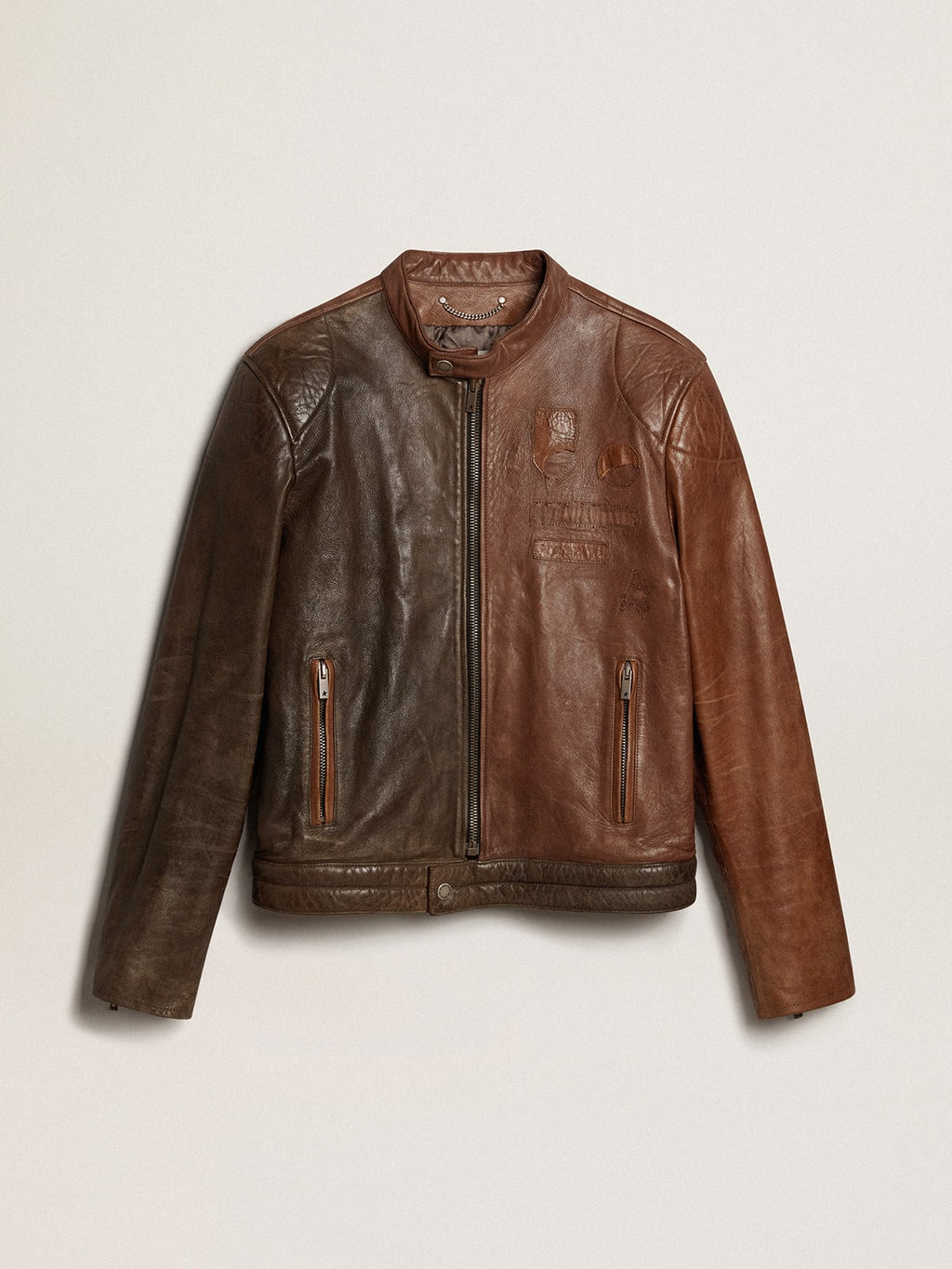 Giacca in nappa di colore marrone ispirazione biker
