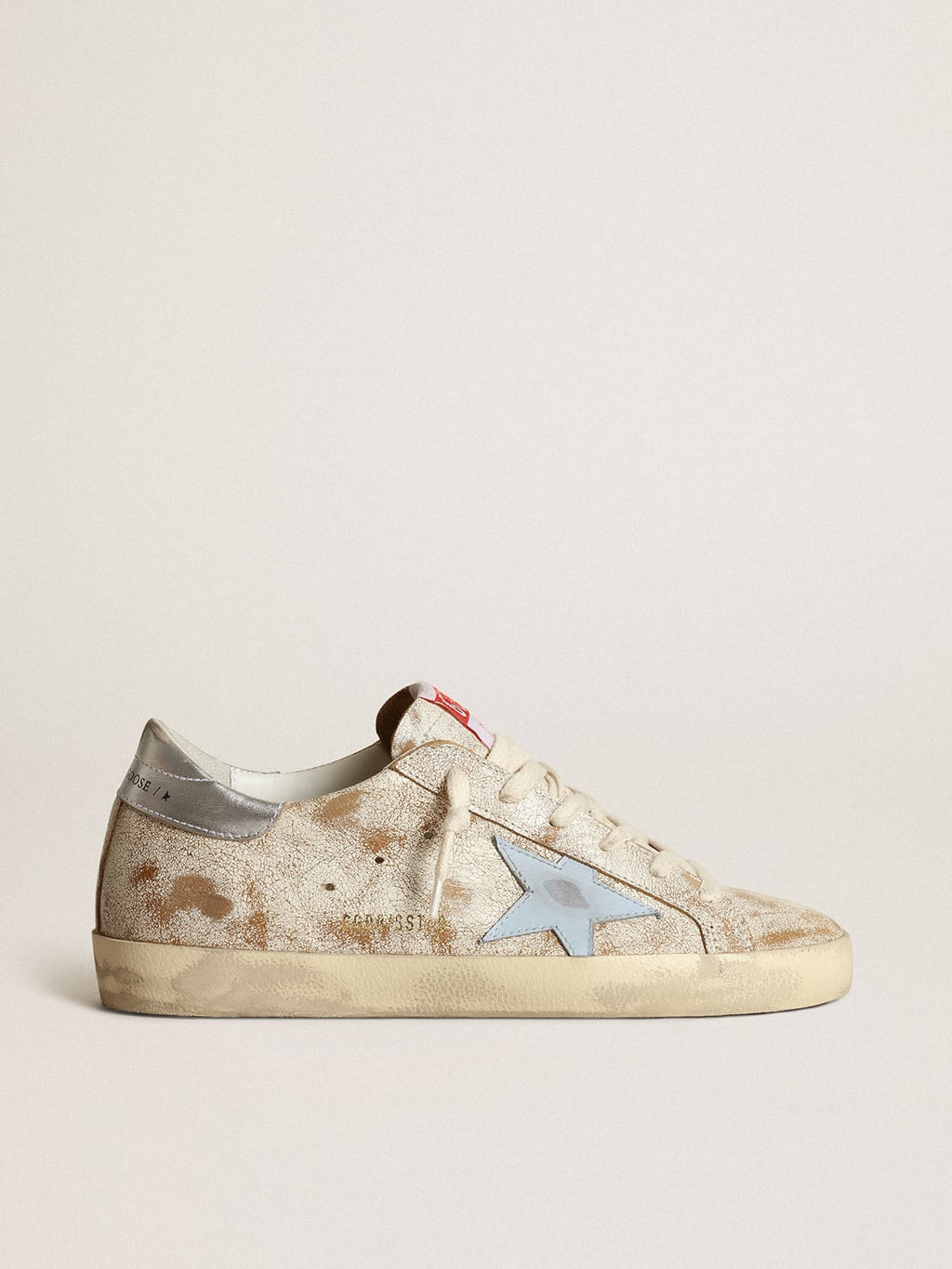 Sneaker Super-Star donna con stella in pelle azzurro fumé e talloncino in pelle laminata color argento