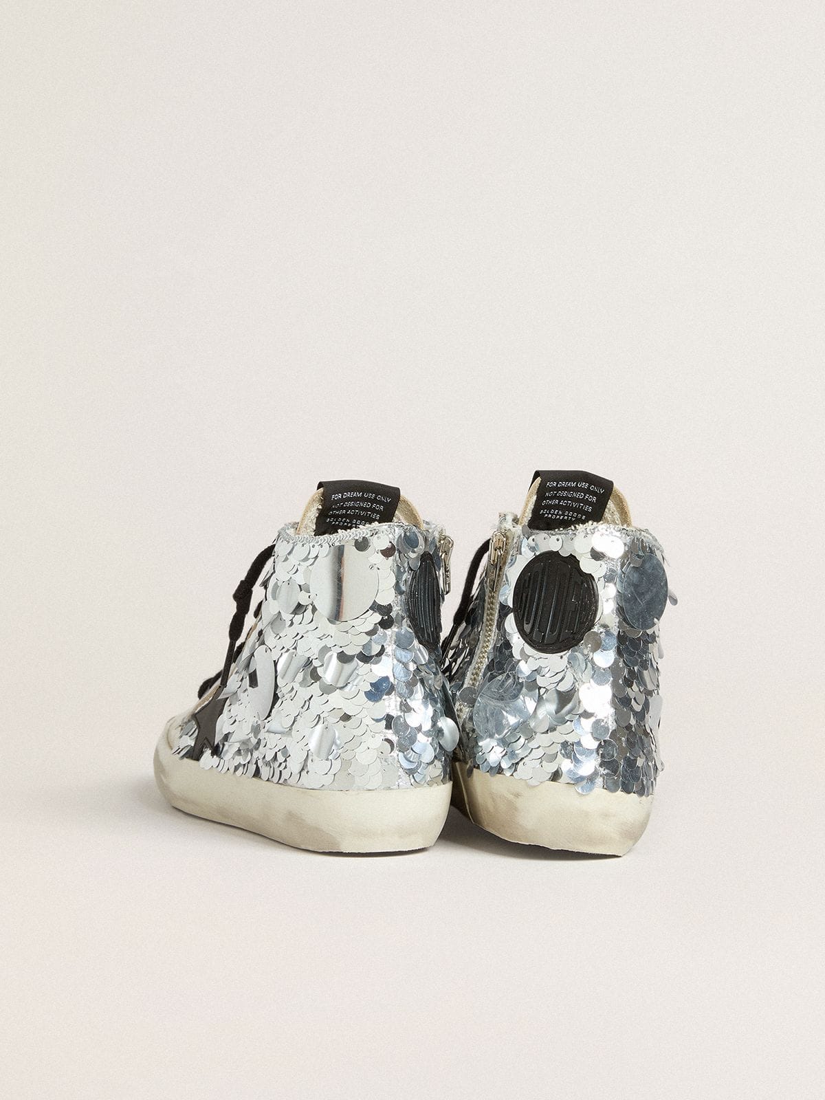 Women’s Francy in nylon with all-over silver sequins and black leather star