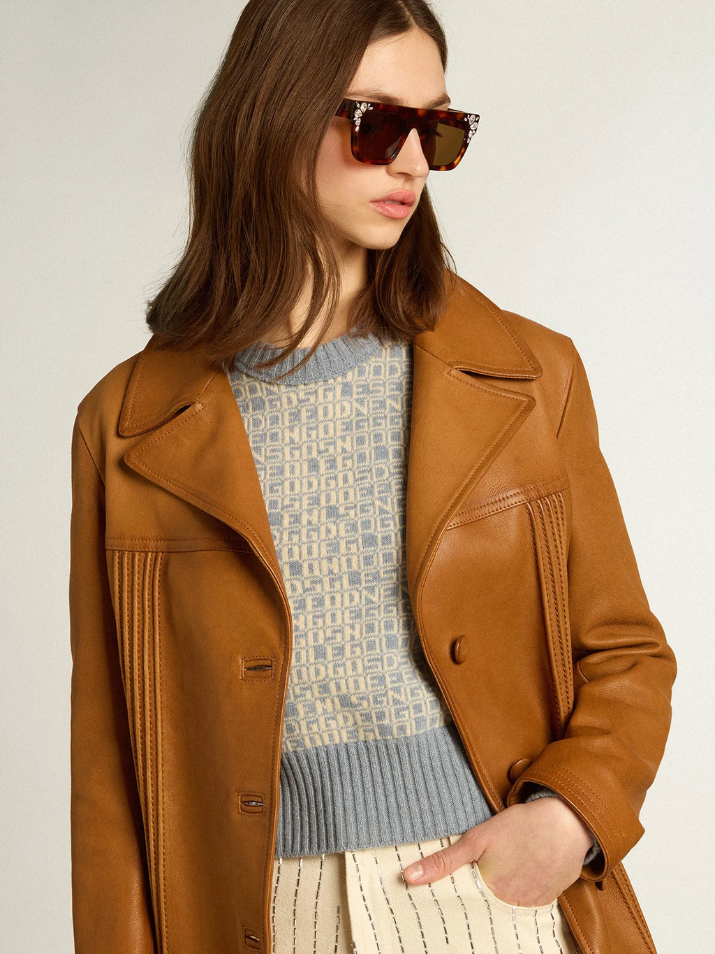 Giacca in pelle color marrone bronzeo