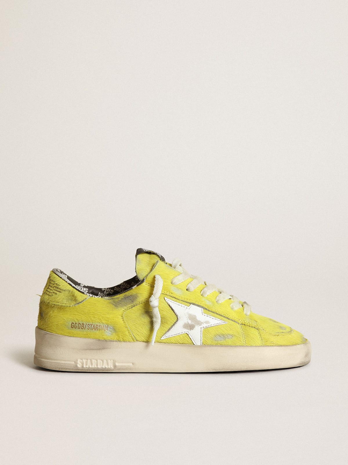 Sneaker Stardan donna in cavallino giallo fluo con stella in pelle bianca