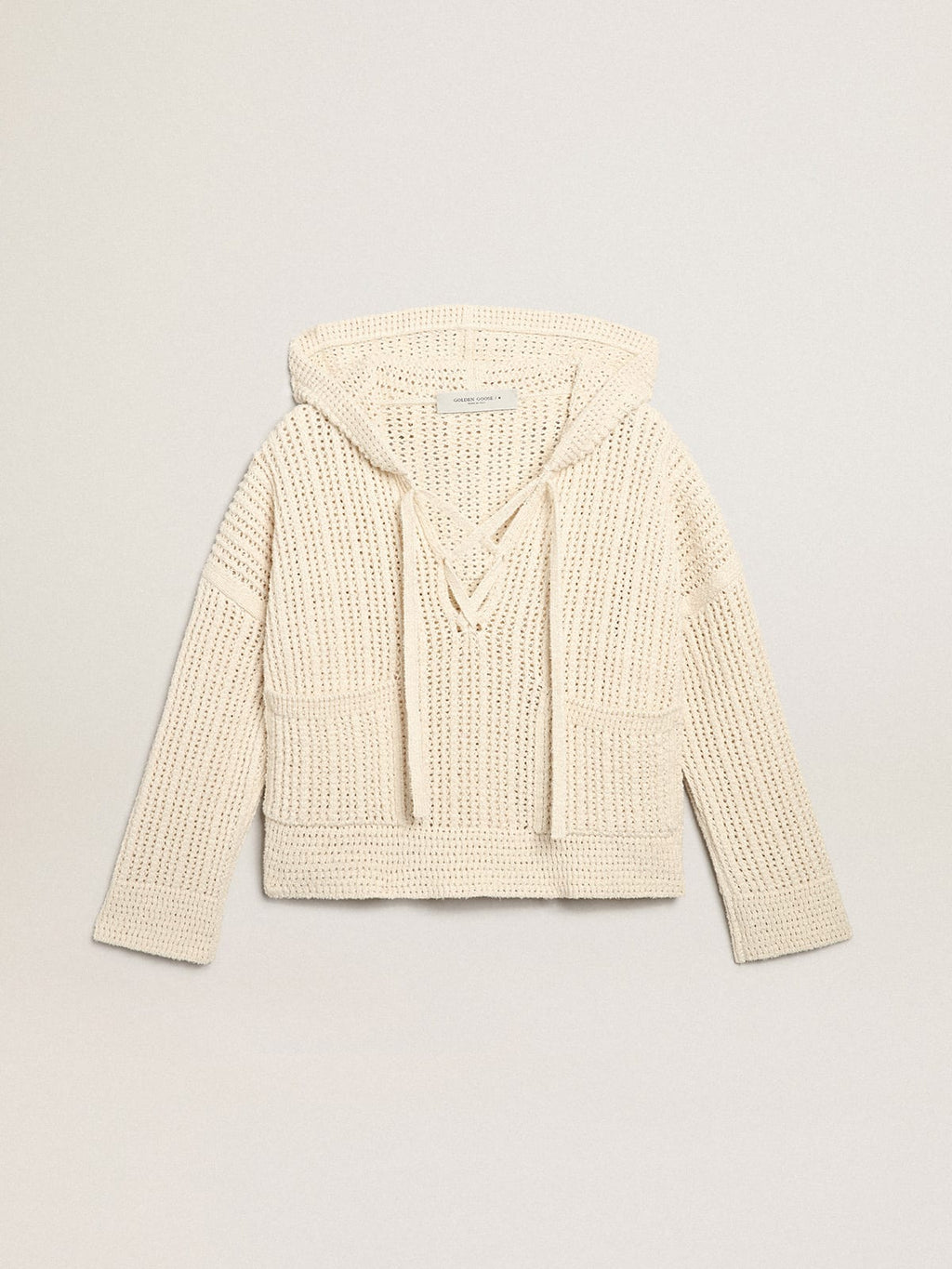 Maglia con cappuccio in cotone di color papiro