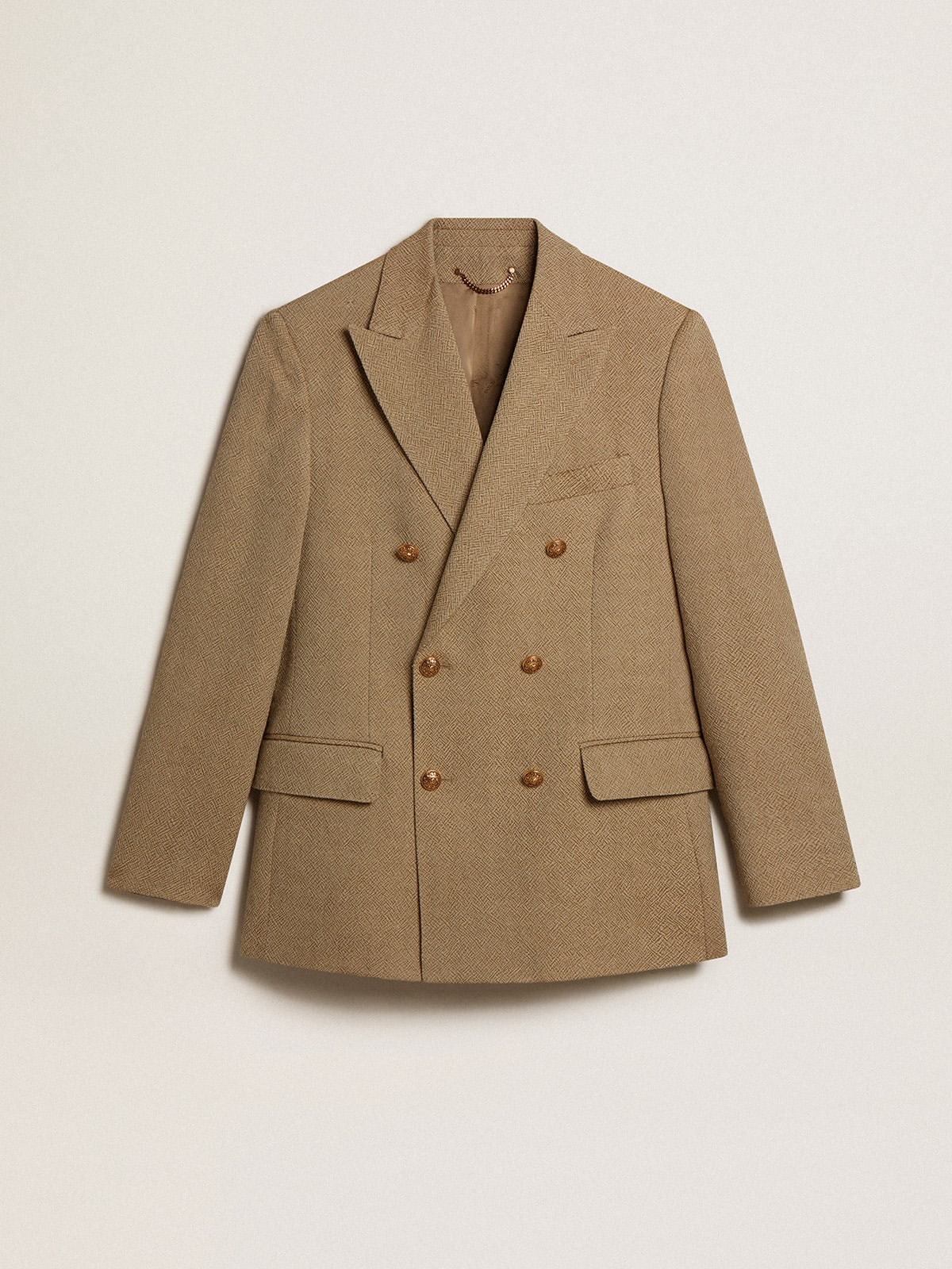 Blazer doppiopetto in lana da uomo di color faggio chiaro