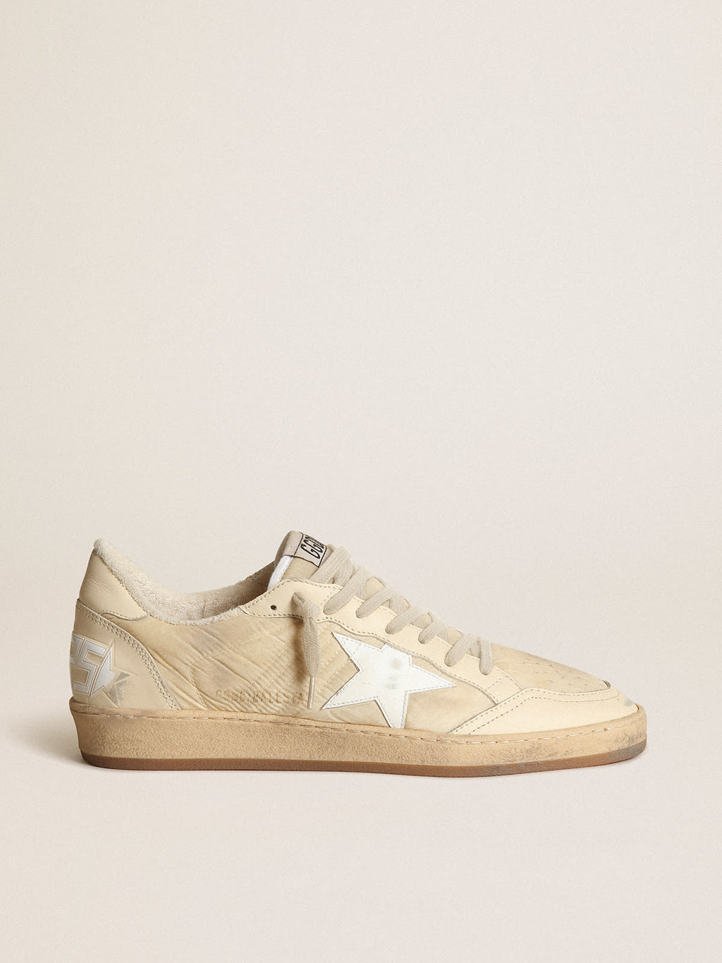 Sneaker Ball Star Donna in nylon bianco latte con stella in pelle bianca e talloncino in pelle bianco latte