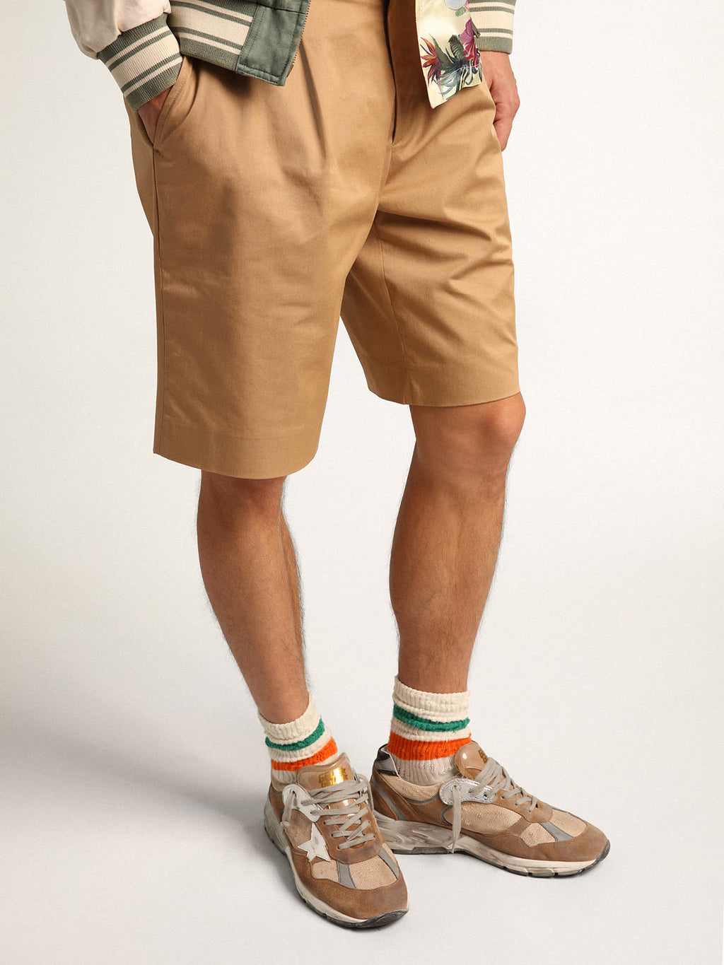 Sneaker Dad-Star in rete e suede color tabacco con stella in pelle bianca e talloncino in pelle nera