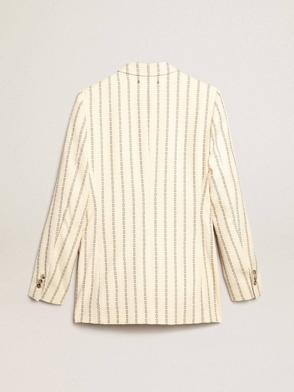 Blazer monopetto in cotone color panna con motivo jacquard