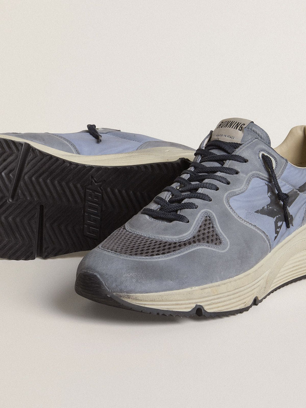 Men's Running Sole in light blue nylon and nubuck with black star
