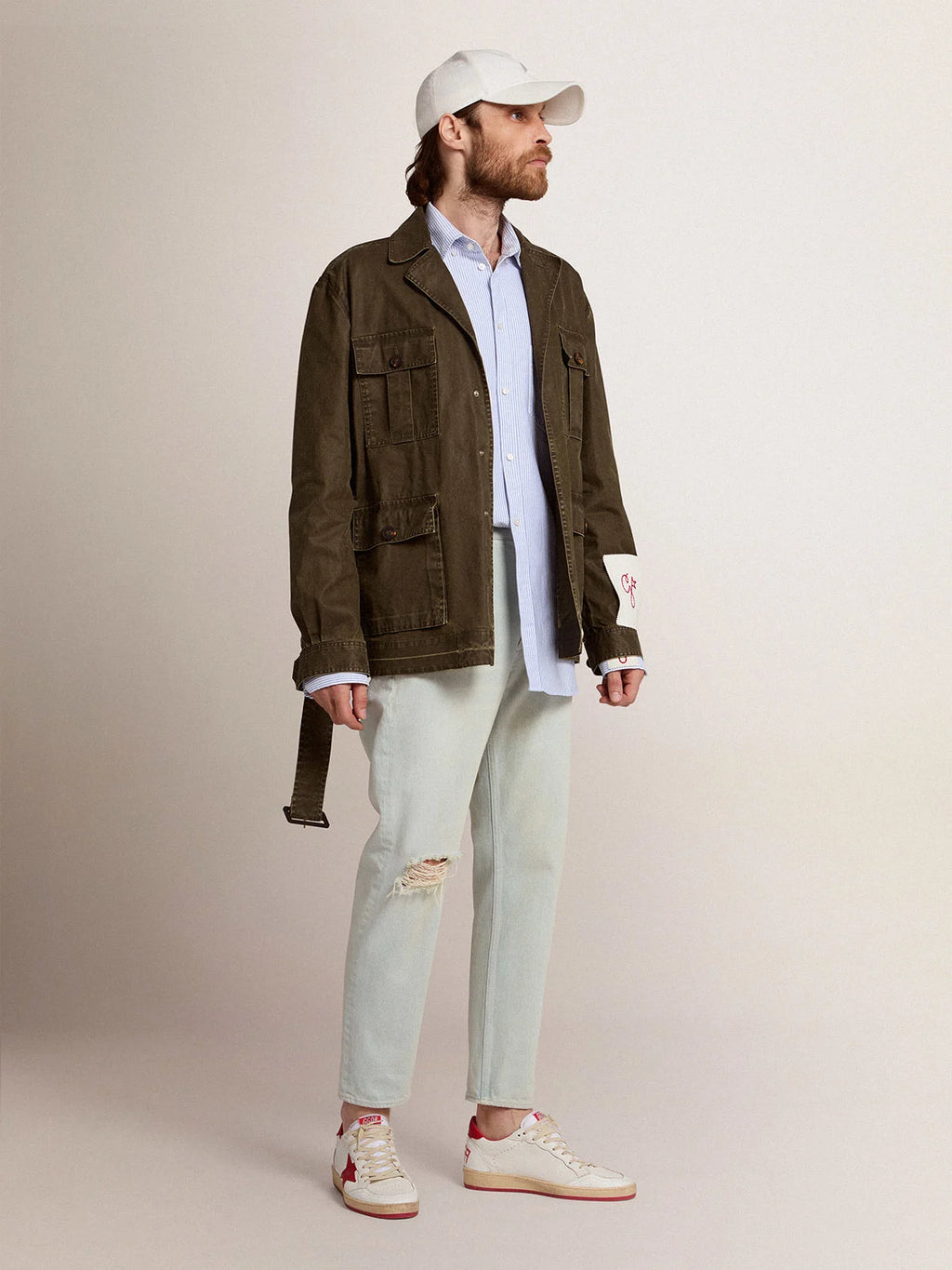 Giacca sahariana Collezione Golden in canvas verde militare