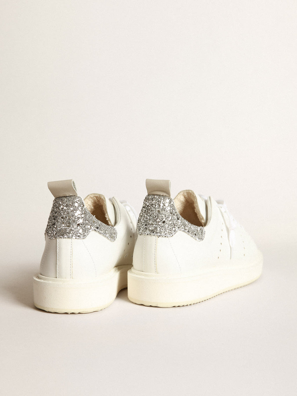 Sneaker Starter in pelle bianca con talloncino in glitter argento